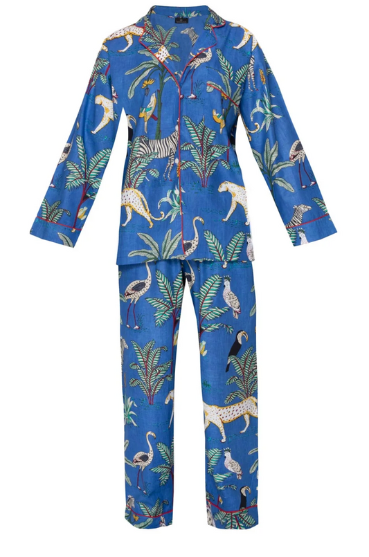 Cotton Jungle Print Pyjamas - Dark Blue