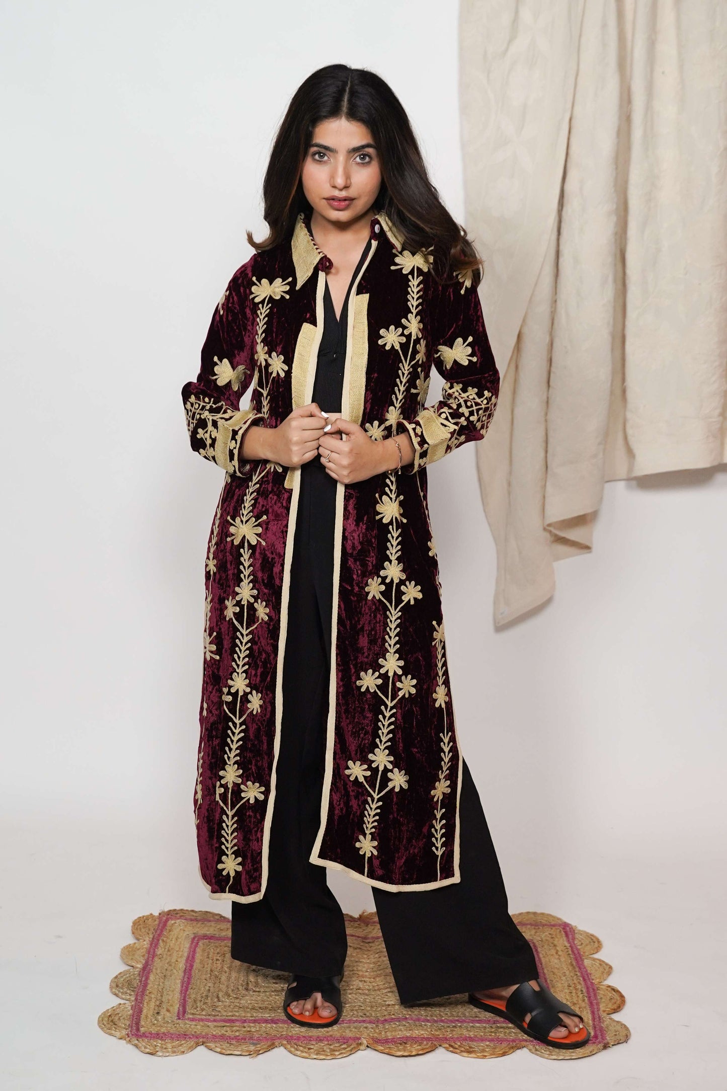 Mariana Silk velvet coat - Burgundy