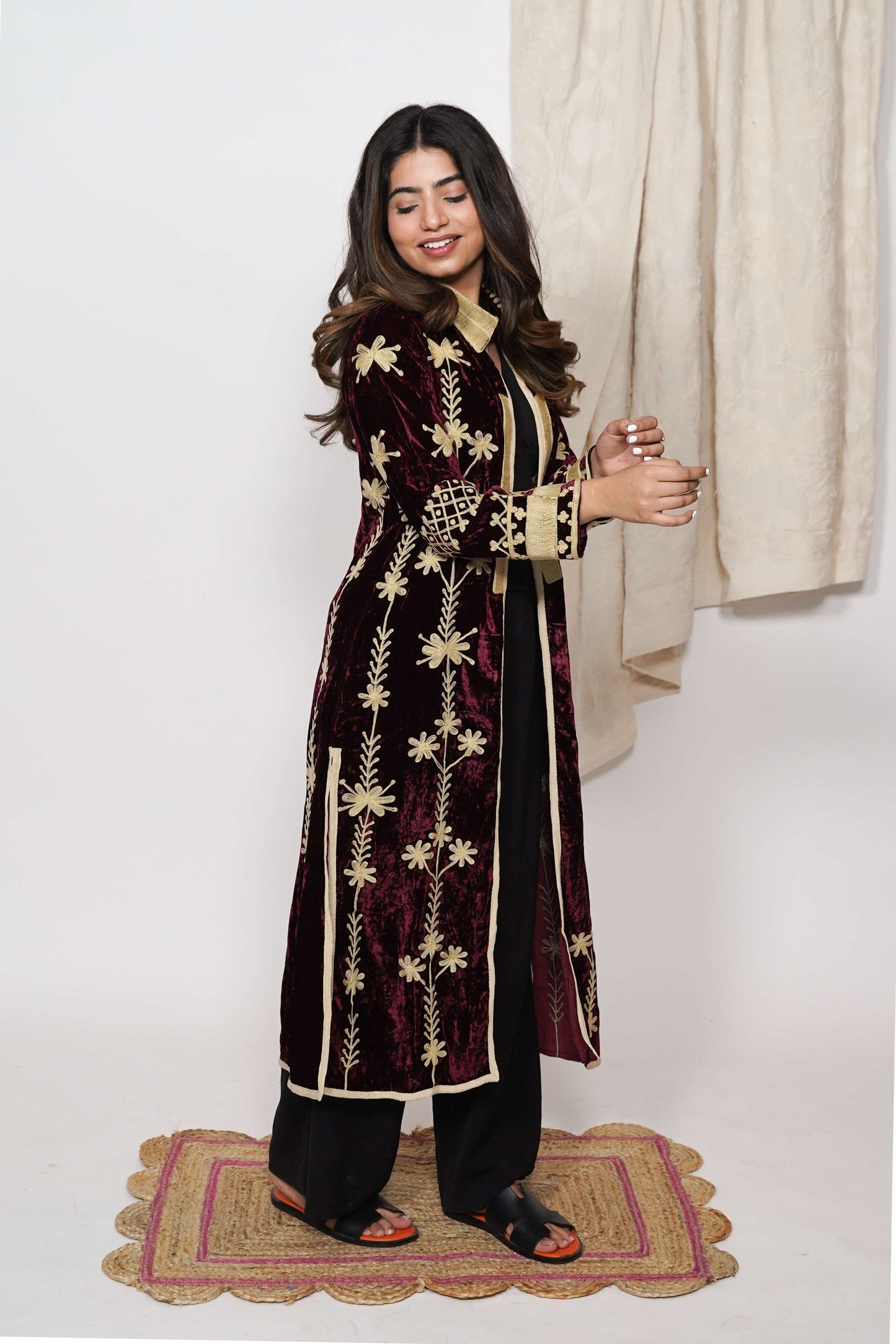 Mariana Silk velvet coat - Burgundy