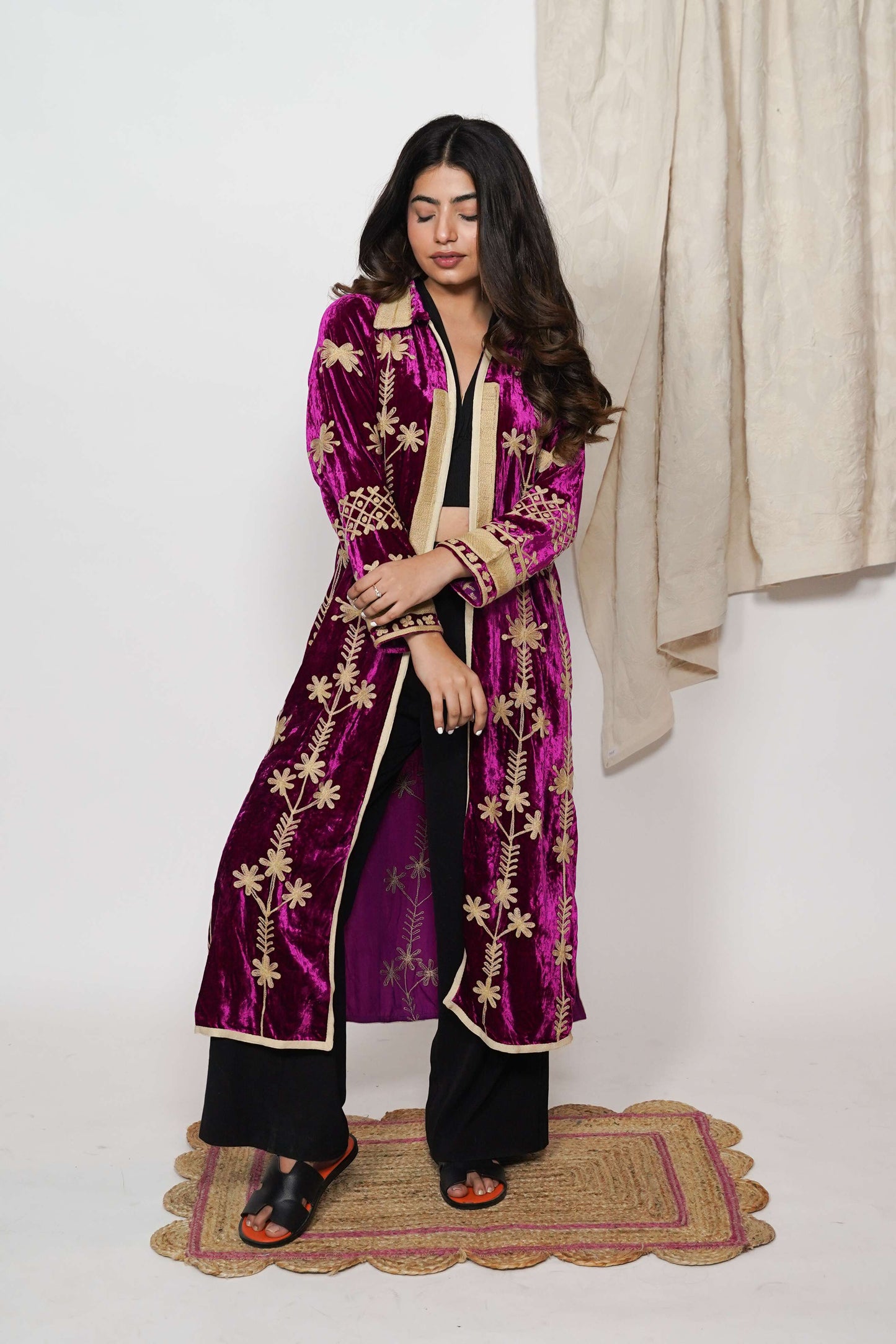 Mariana Silk velvet coat - Rani pink