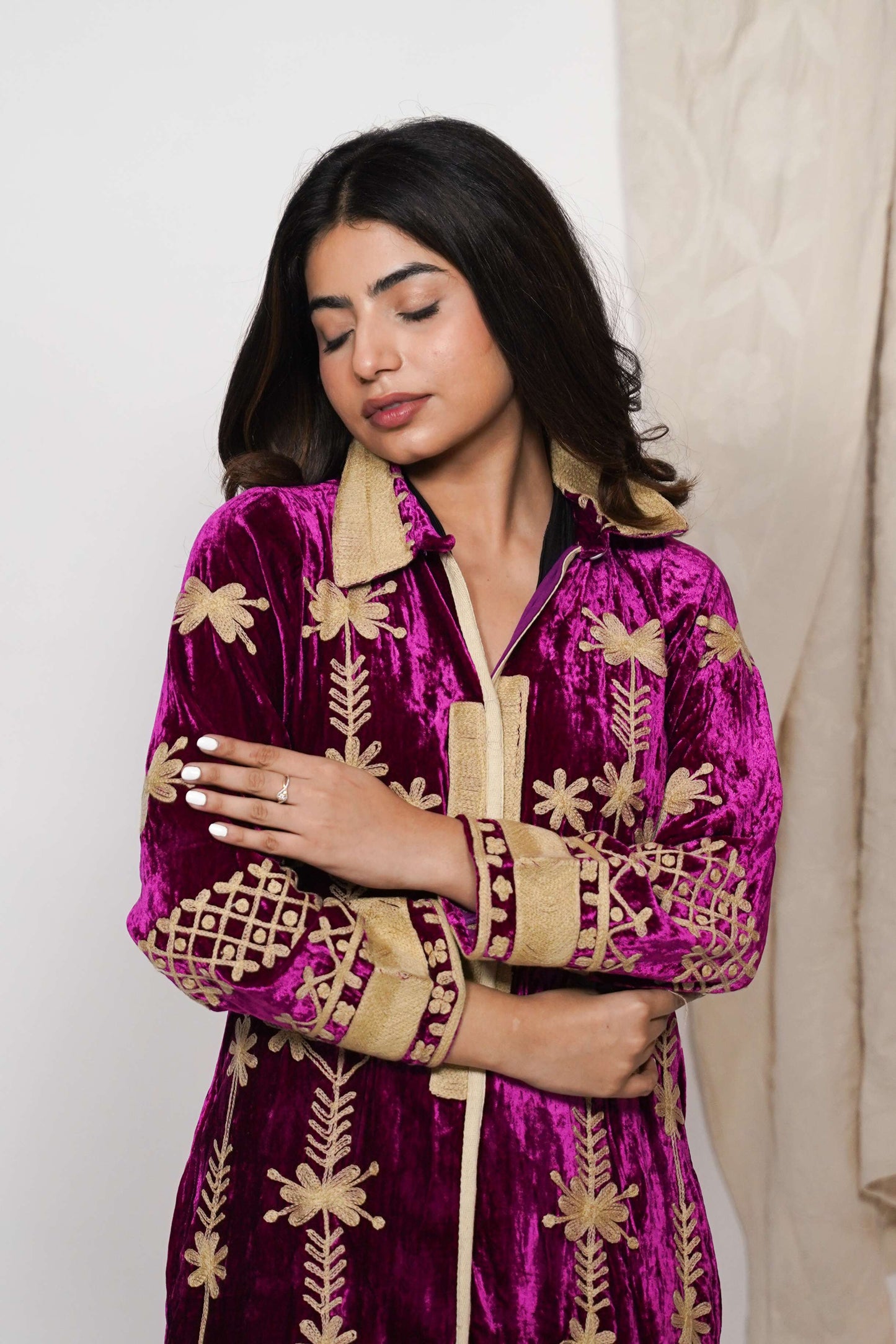 Mariana Silk velvet coat - Rani pink
