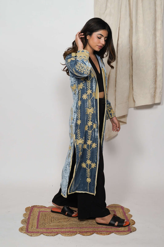 Mariana Silk velvet coat - Ice Blue