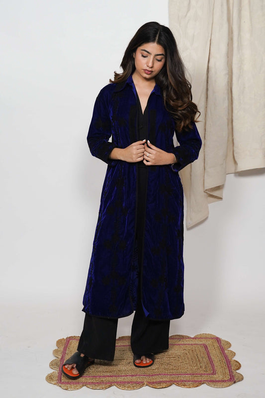 Mariana Silk velvet coat - Ink Blue