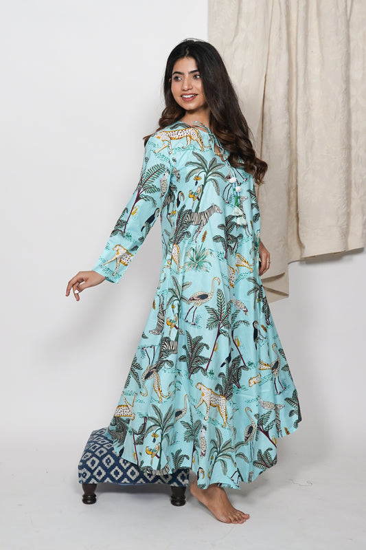 Cotton Dress - Mint Forest