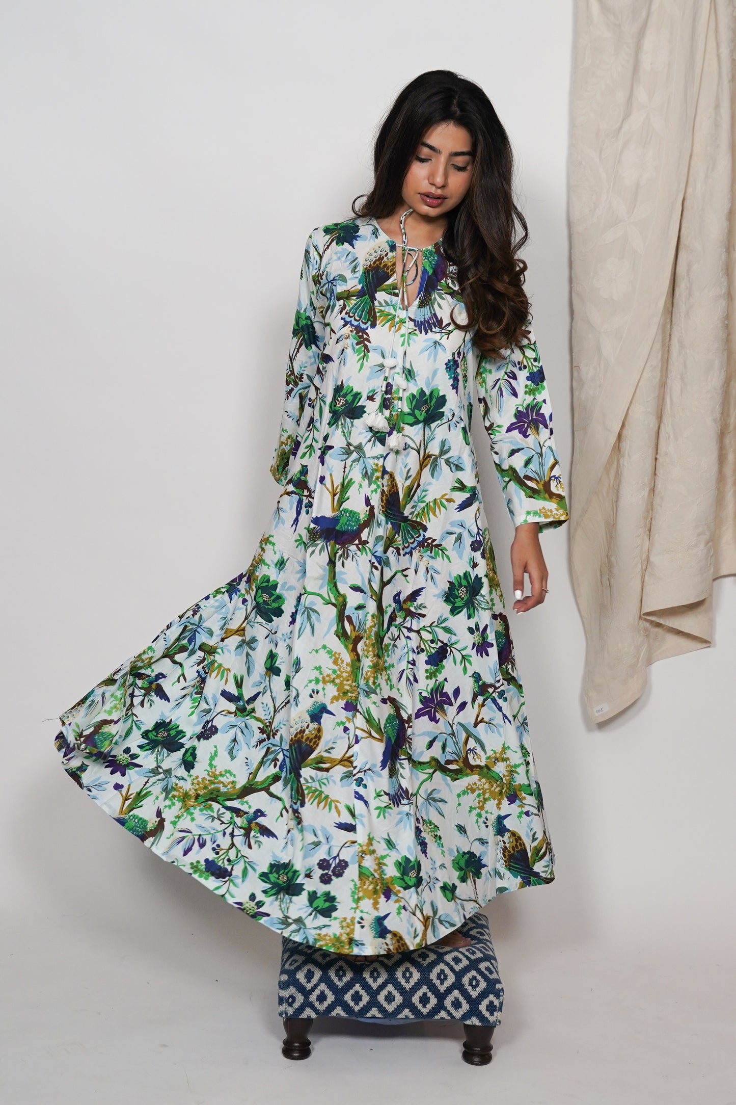 Cotton Dress - Green flora