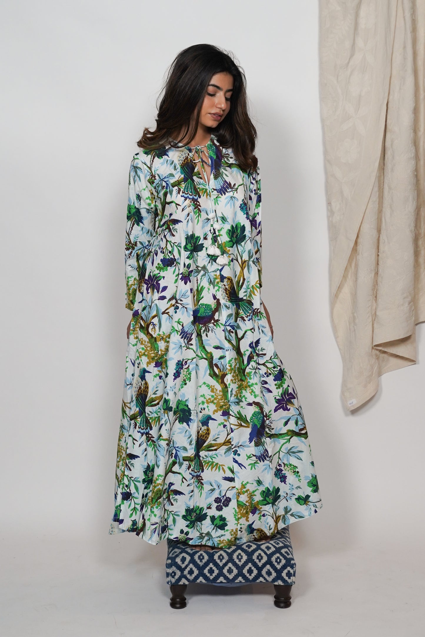 Cotton Dress - Green flora