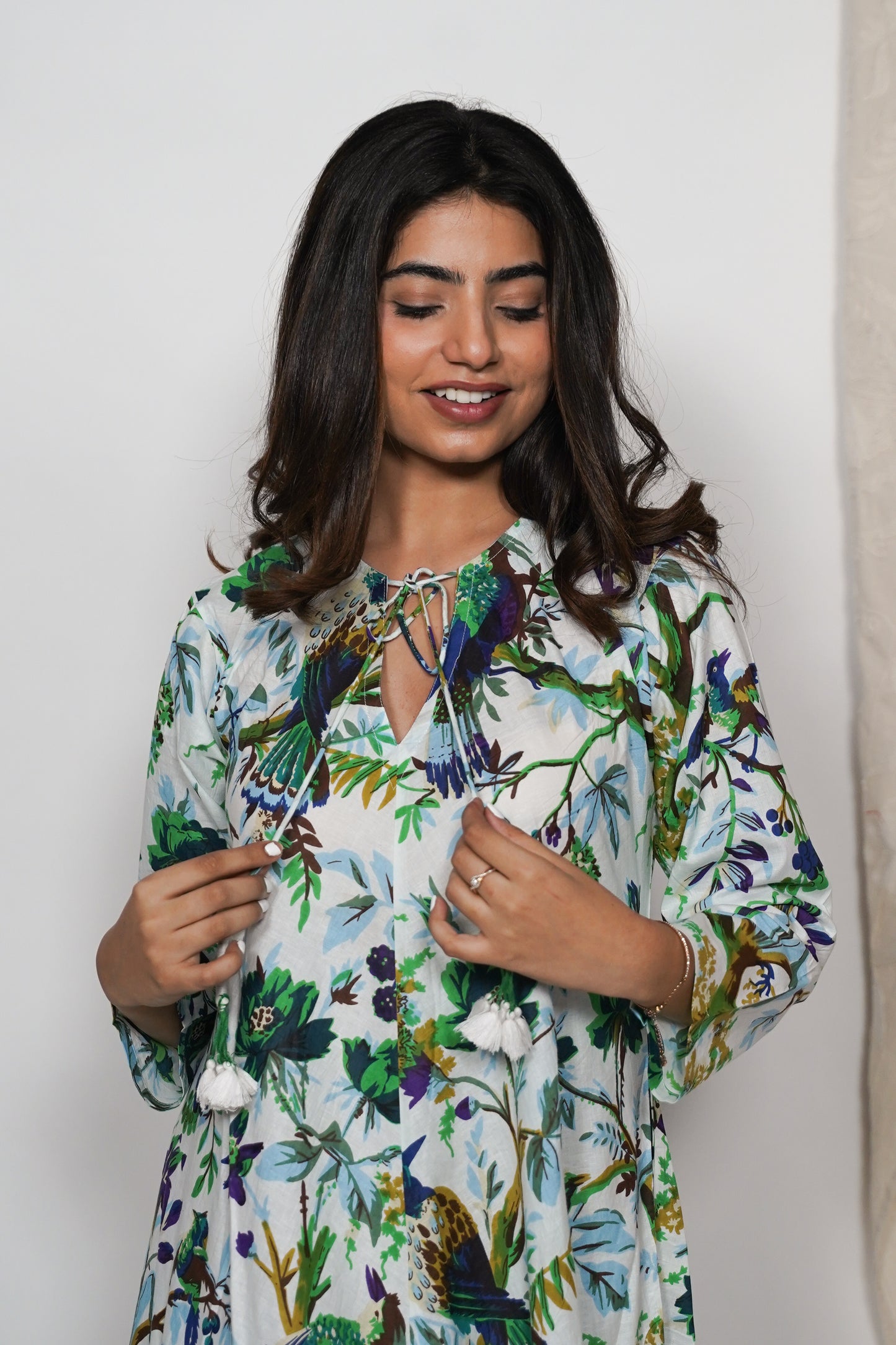 Cotton Dress - Green flora