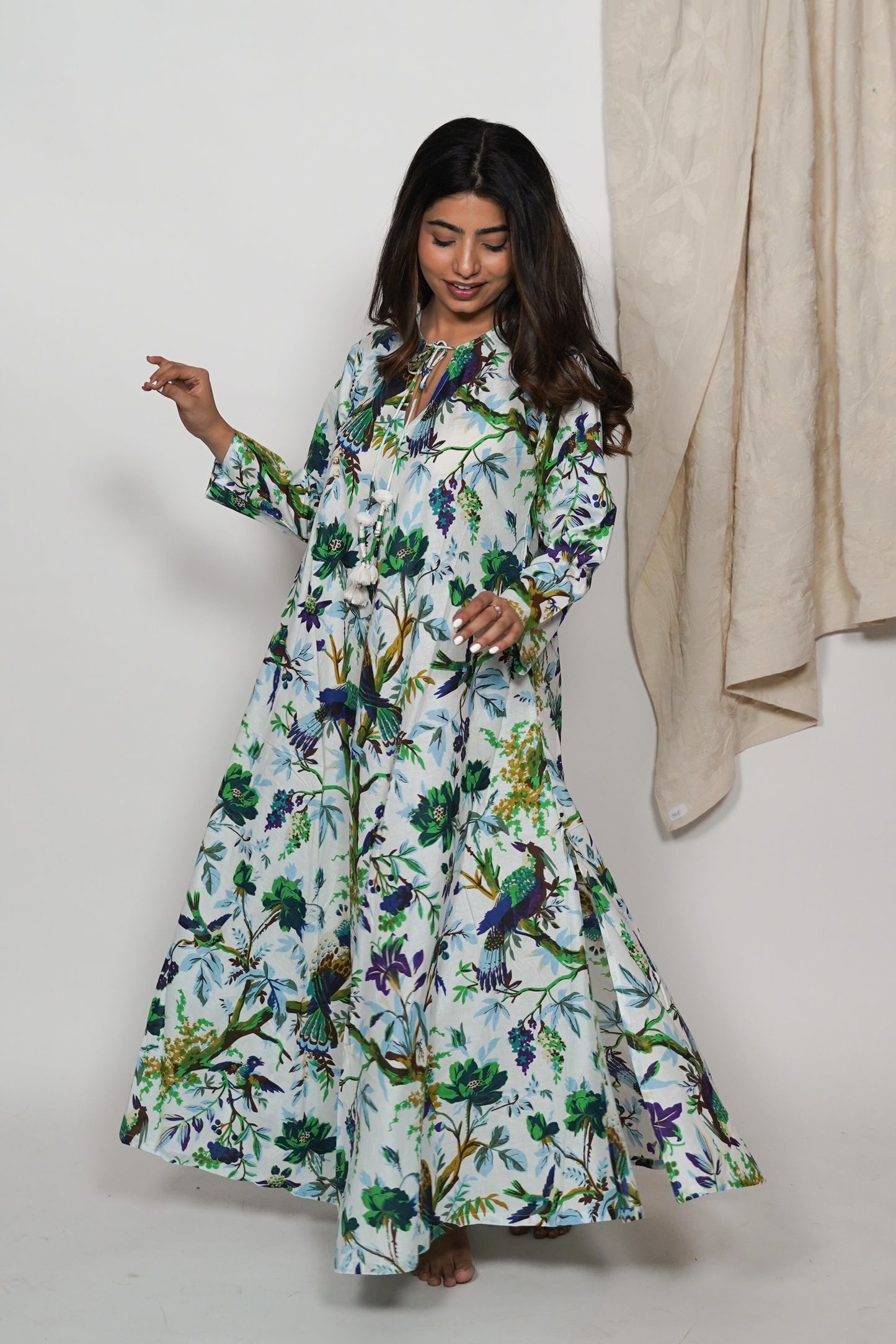 Cotton Dress - Green flora
