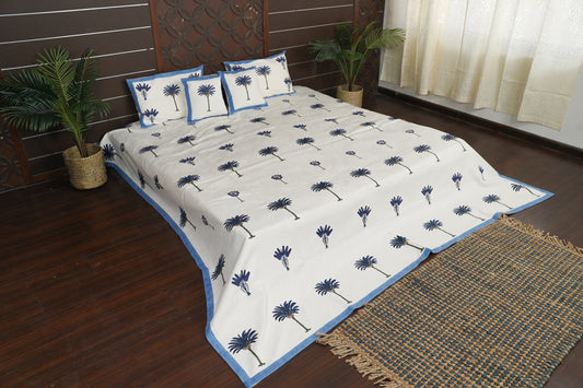 Periyar Cotton Bedspread - Blue Palm