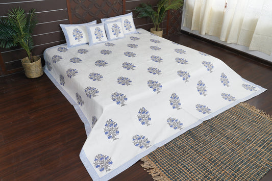 Periyar Cotton Bedspread - Blue Florals