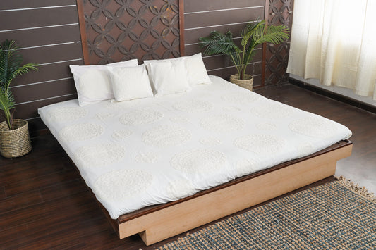 Mandala Suzani Bedcover - White on White