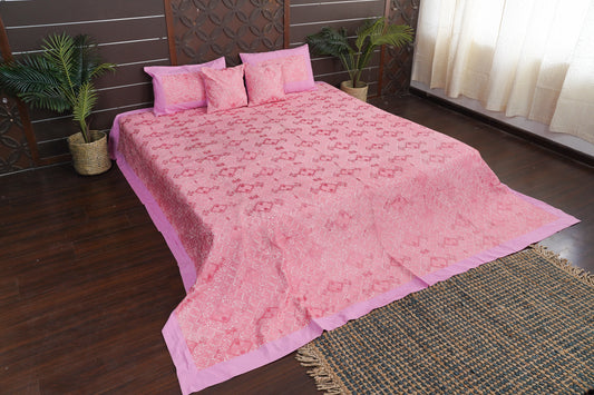 Swati silk embroidery bedcover - Pink