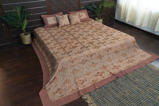 Swati silk embroidery bedcover - Brown