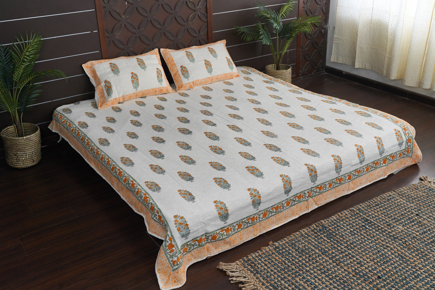 Banfool Boota Slub Cotton Comforter - 2 Pillow Covers