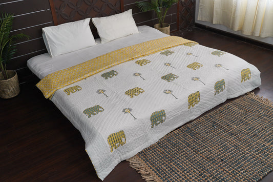 Haathi Palm Block Print Cotton Razai