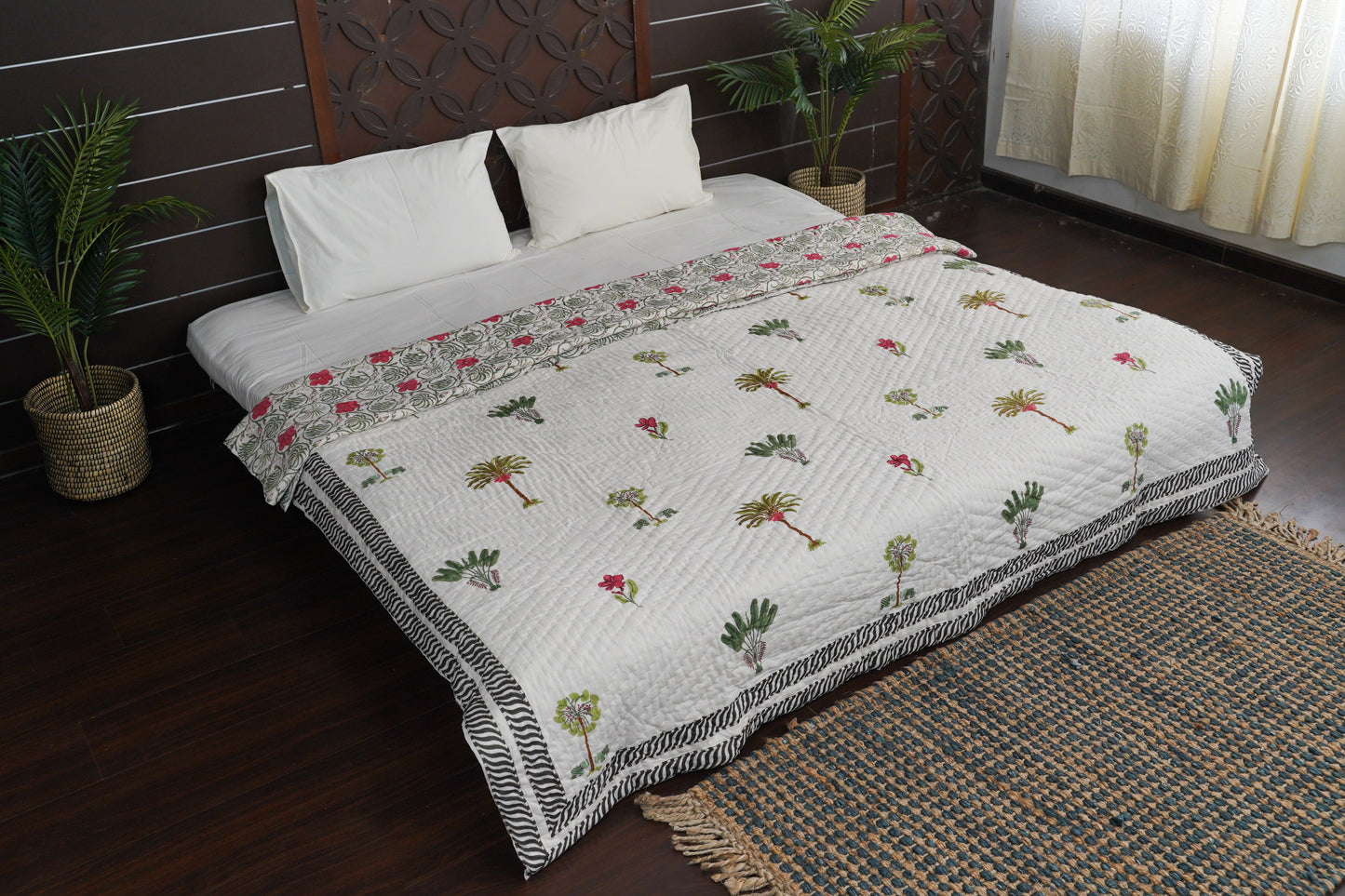 Palm Ghati Block Print Cotton Razai