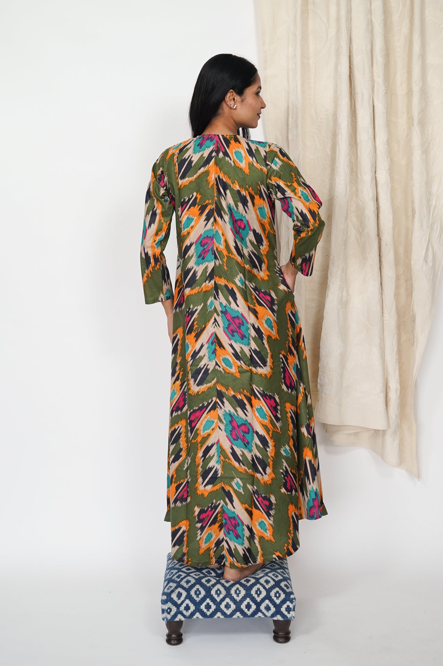 Cotton Dress - Green Ikat