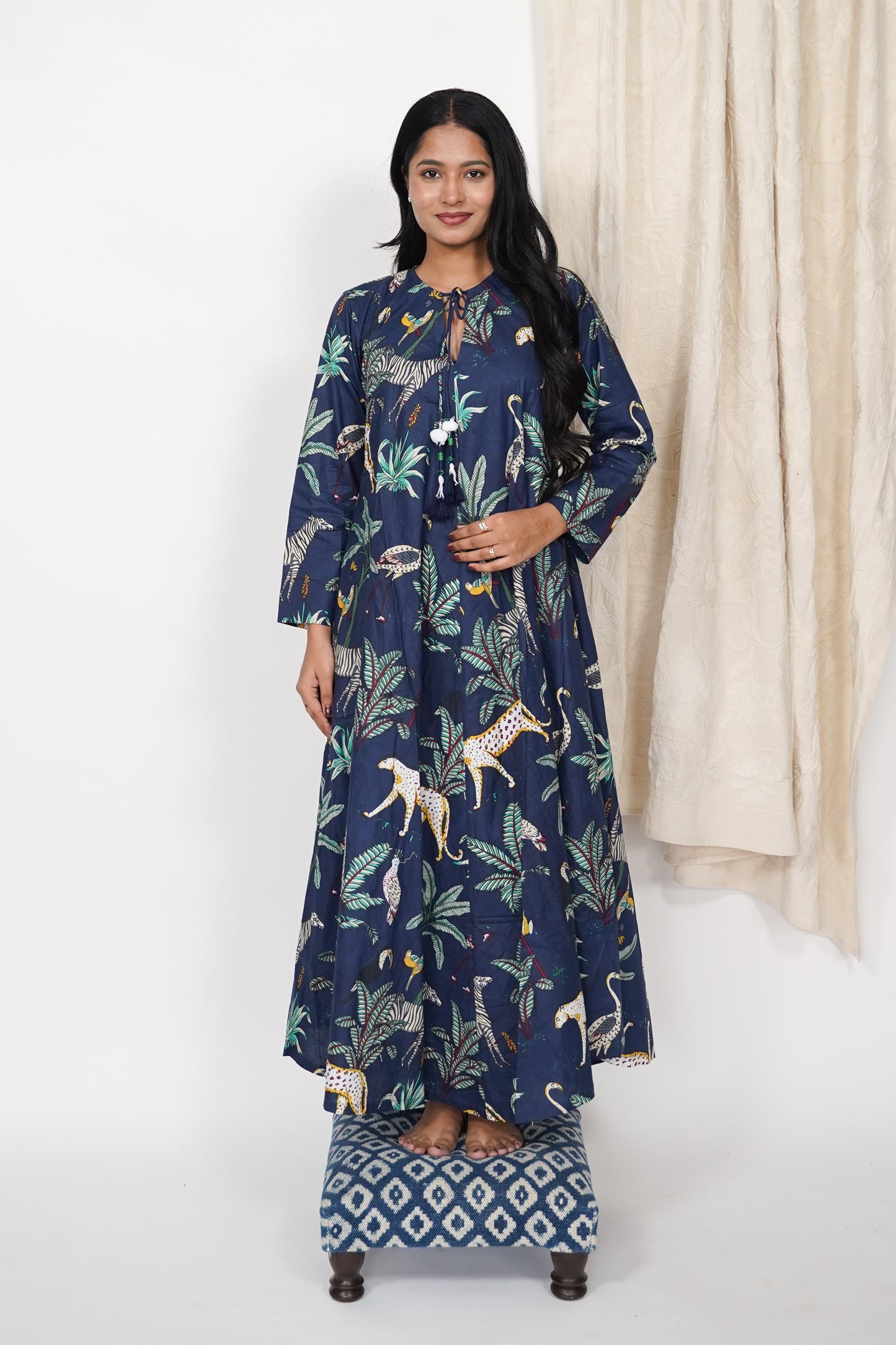 Cotton Dress - Navy Forest