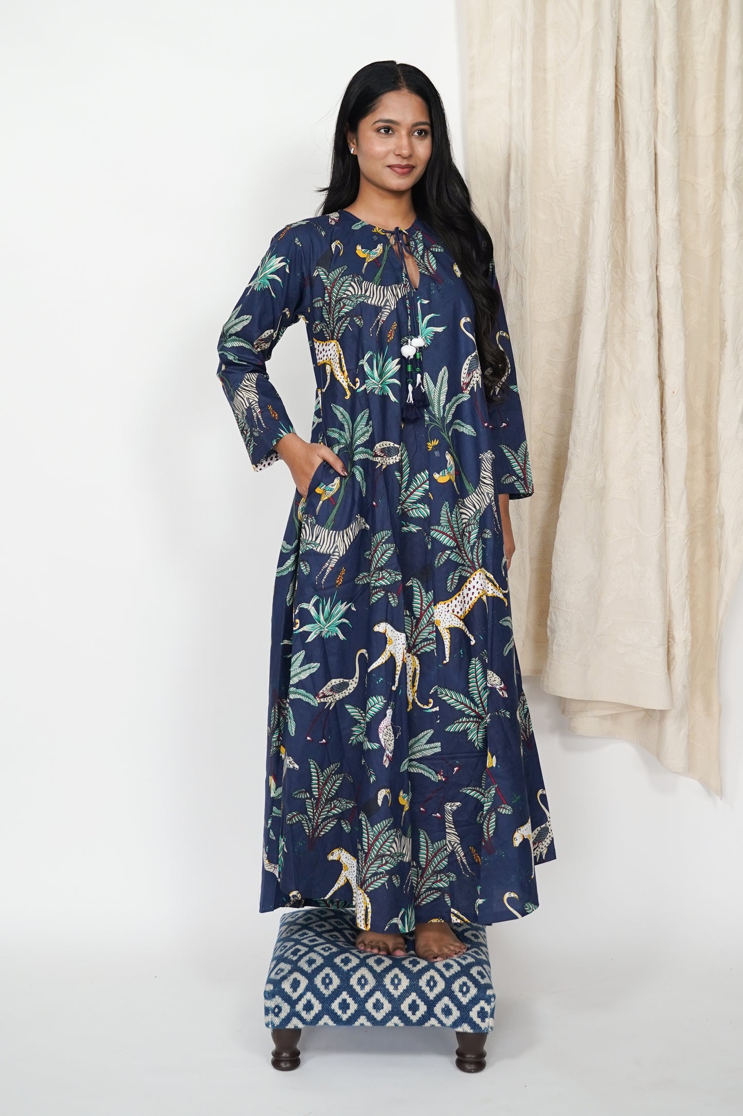 Cotton Dress - Navy Forest