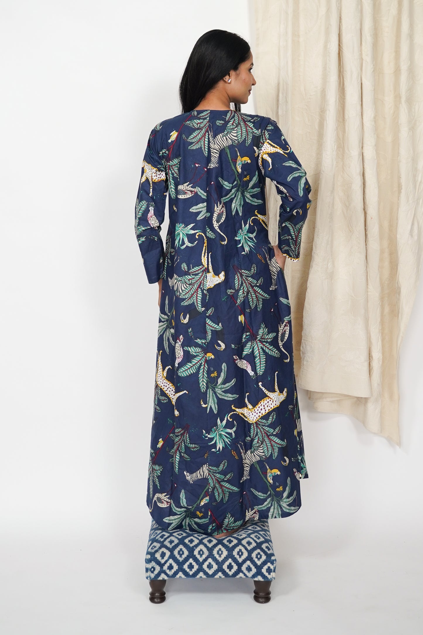 Cotton Dress - Navy Forest