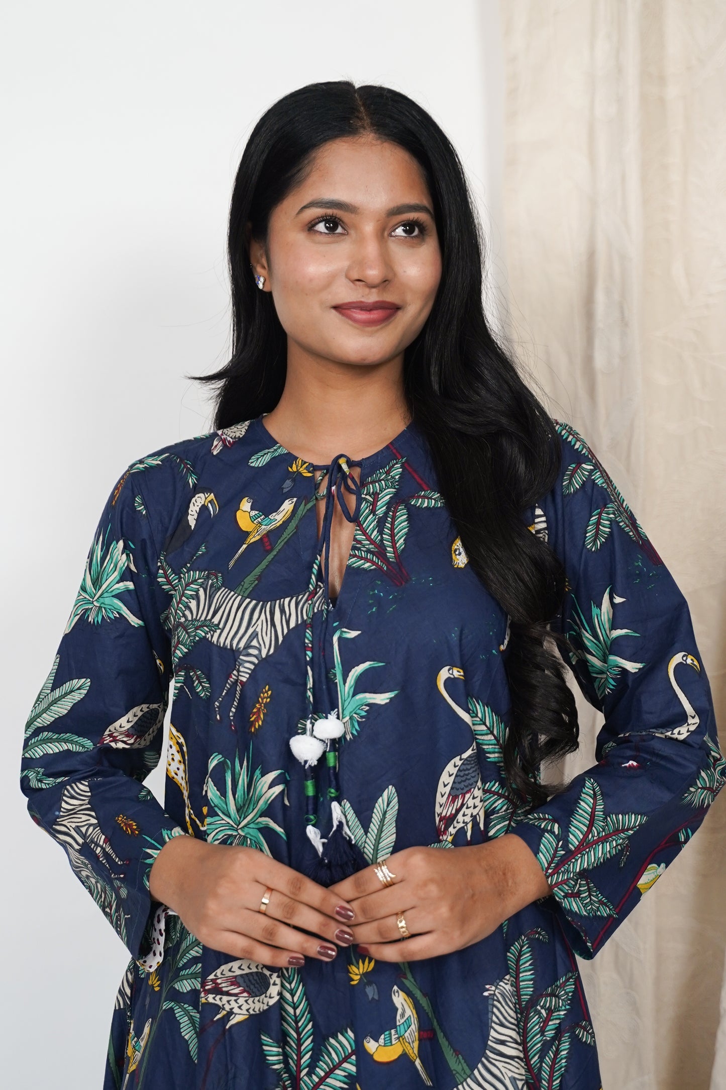 Cotton Dress - Navy Forest
