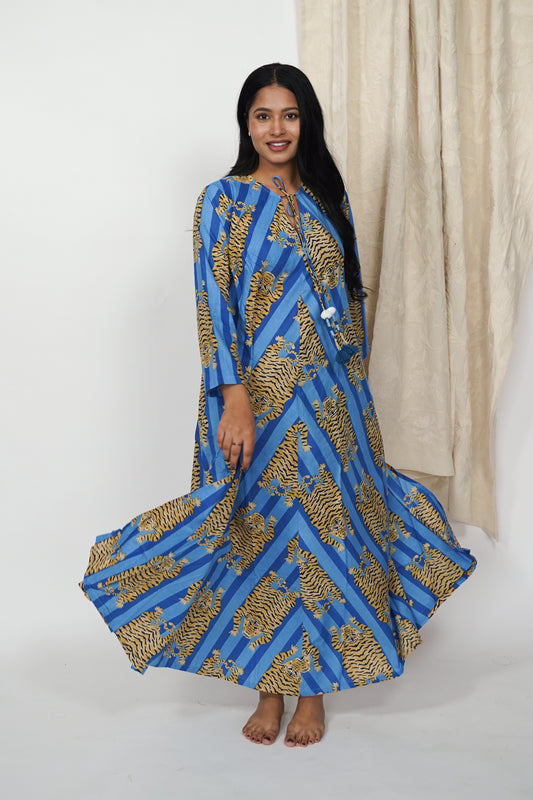 Cotton Dress - Blue Tiger