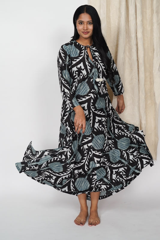 Cotton Dress - Black Ikat