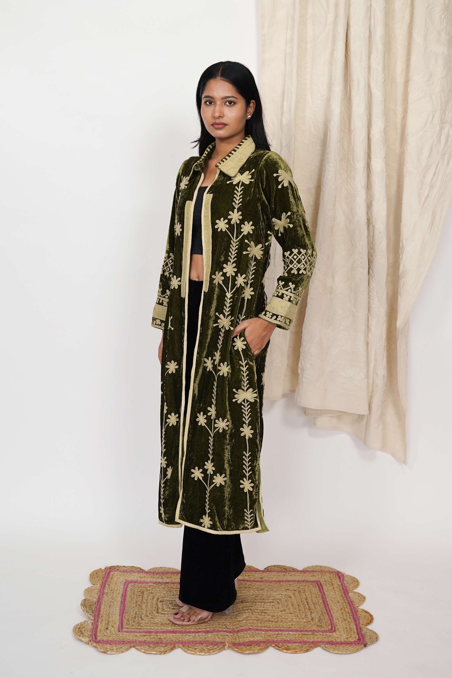 Mariana Silk velvet coat - Sea Green