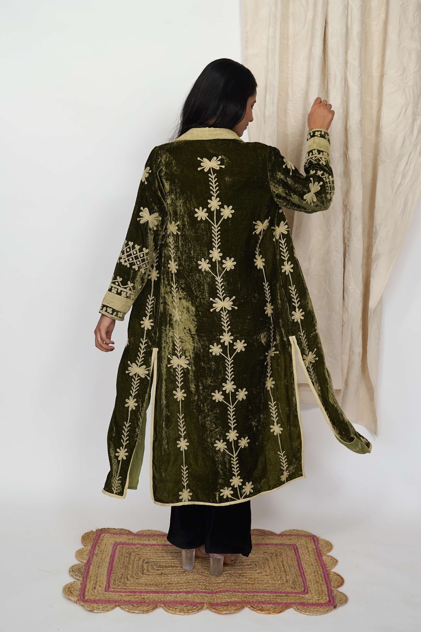 Mariana Silk velvet coat - Sea Green