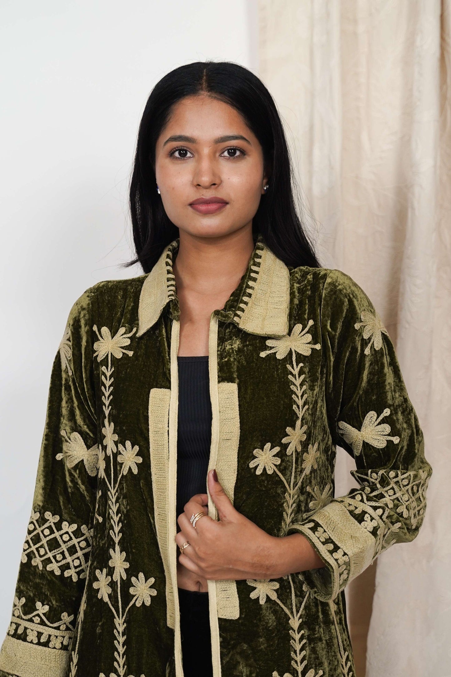 Mariana Silk velvet coat - Sea Green