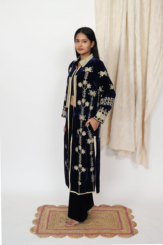 Mariana Silk velvet coat - Deep Blue
