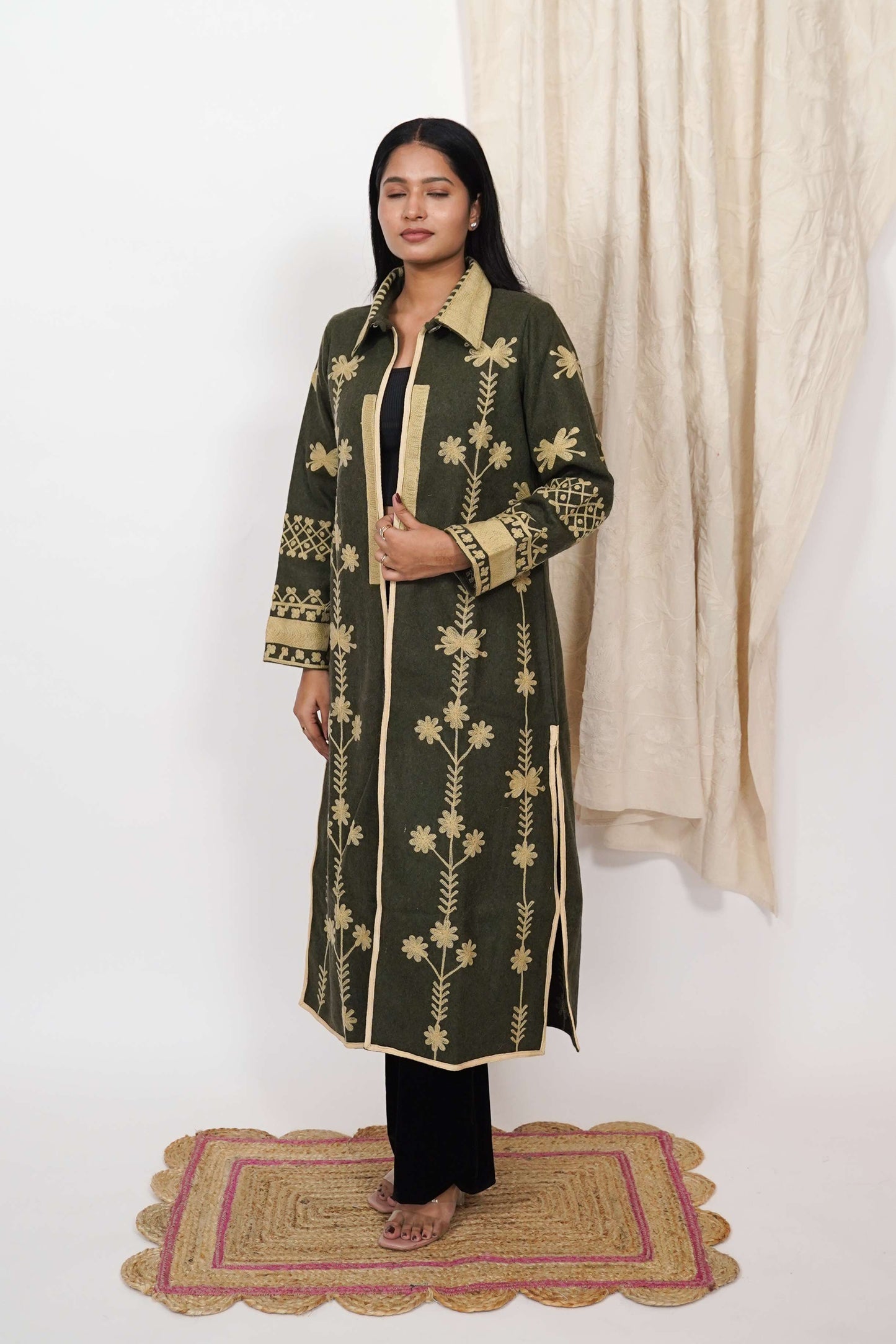Adriana wool embroidery coat - Khakhi