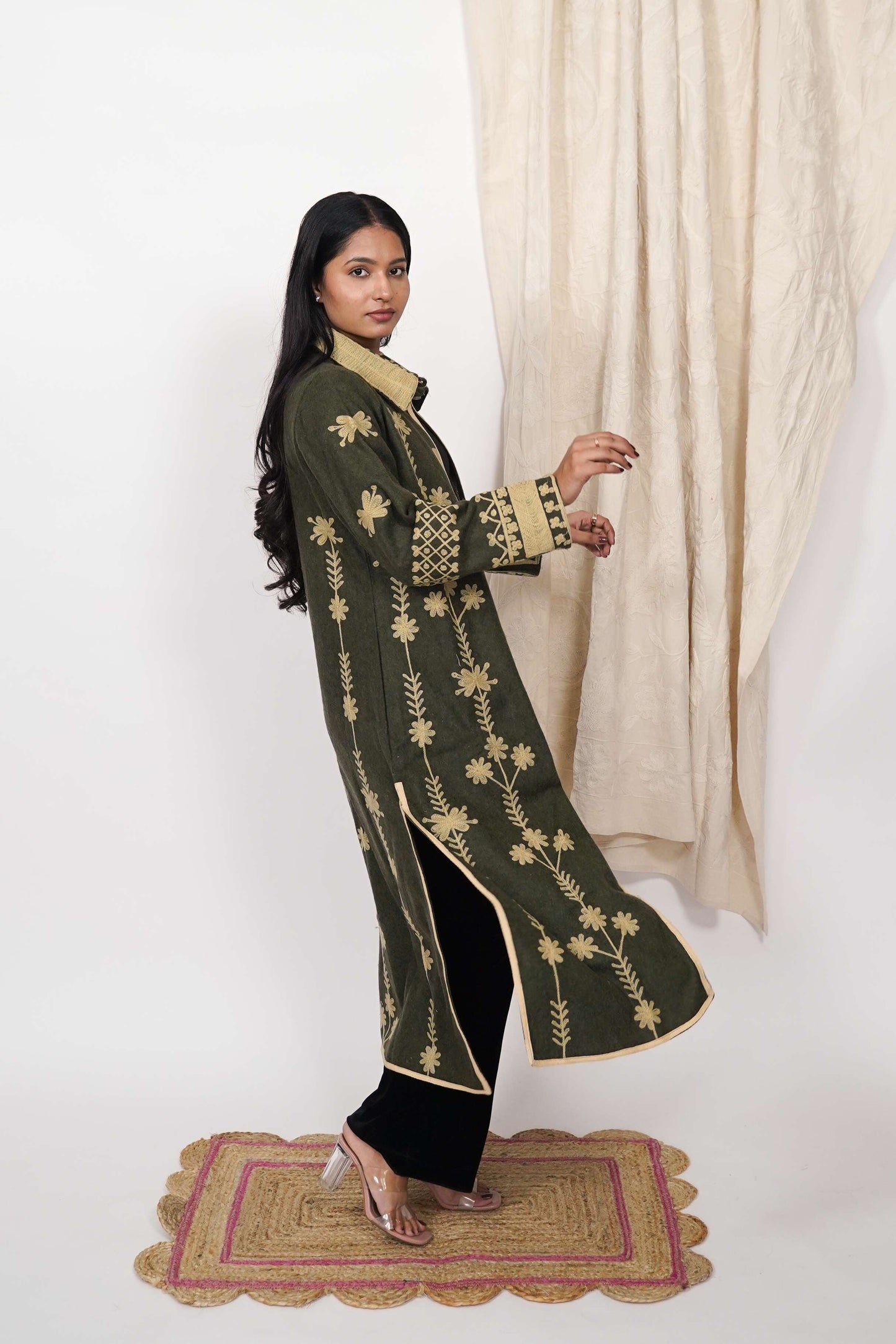 Adriana wool embroidery coat - Khakhi
