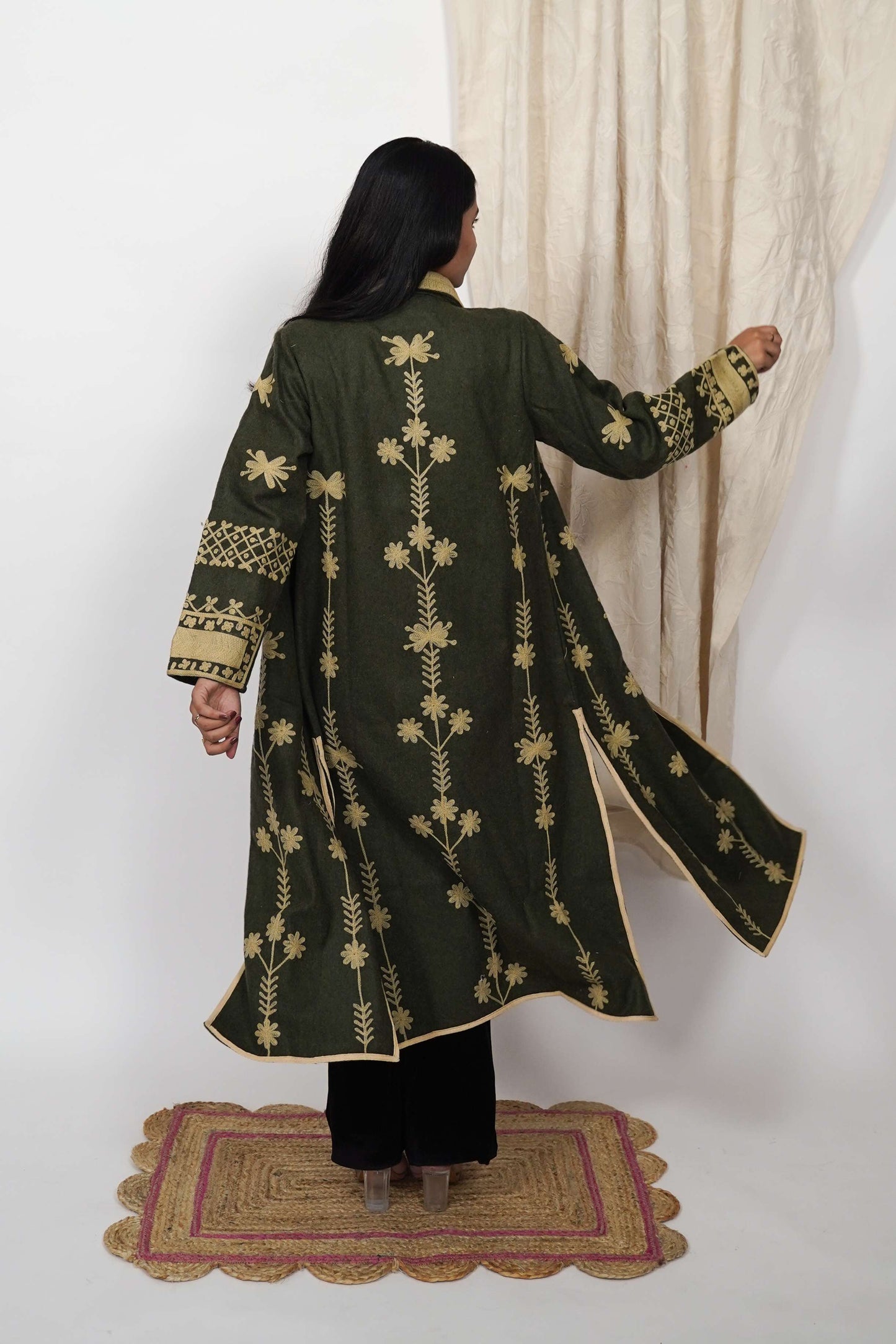 Adriana wool embroidery coat - Khakhi