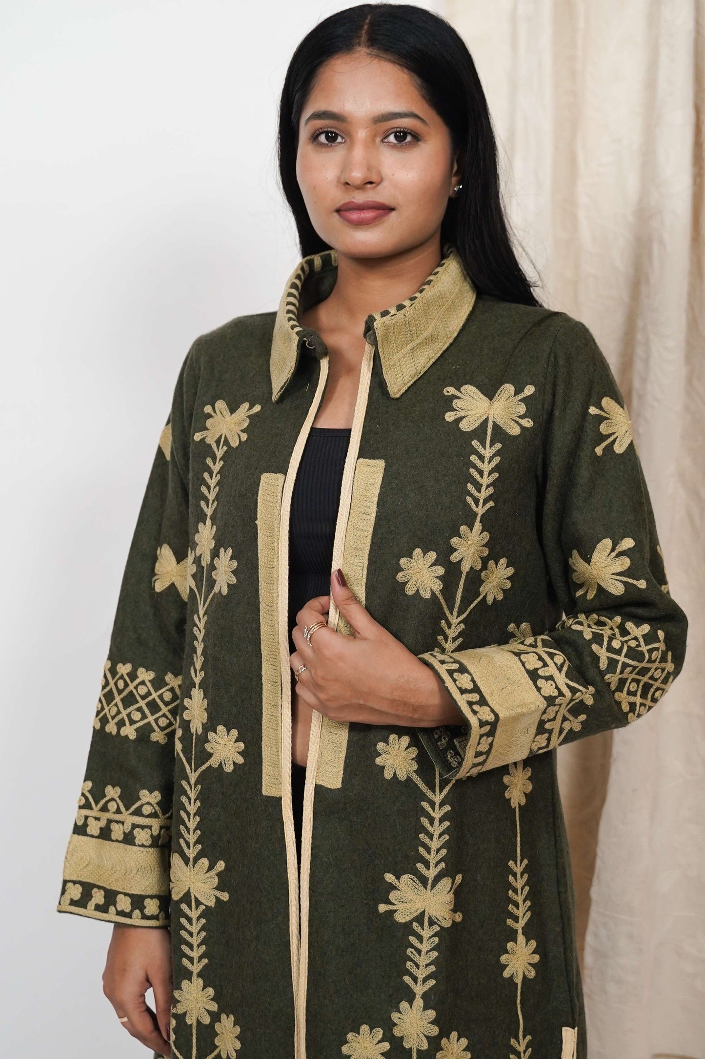 Adriana wool embroidery coat - Khakhi