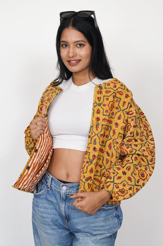 Oversized puffy sleeve quilted jacket - Yellow Maze