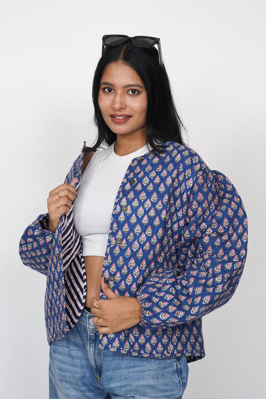 Oversized puffy sleeve quilted jacket - Purple Fern