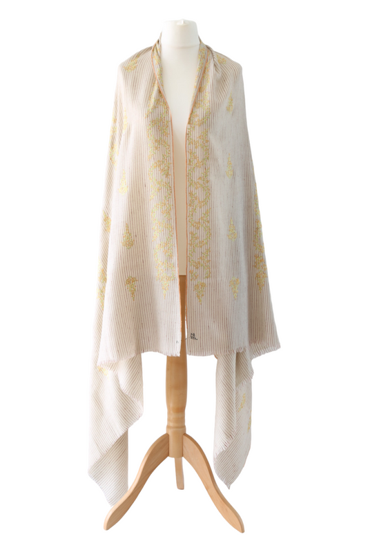 Kantha Hand Embroidery Pashmina Shawls Cream White