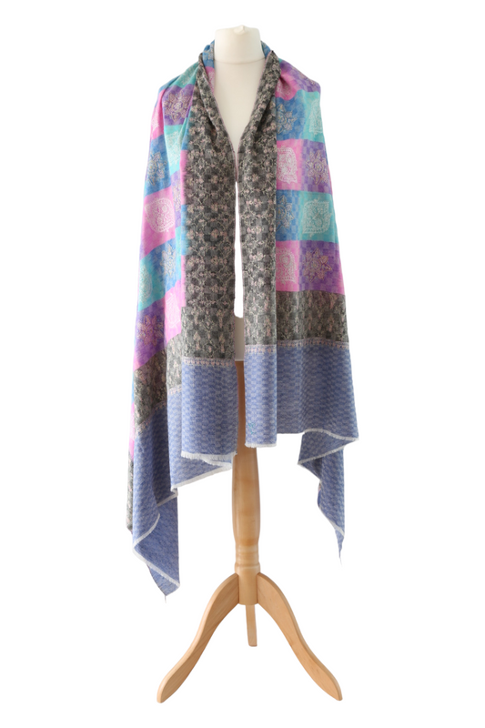 Sozni Jaal Hand Embroidered Pashmina Multi pastel