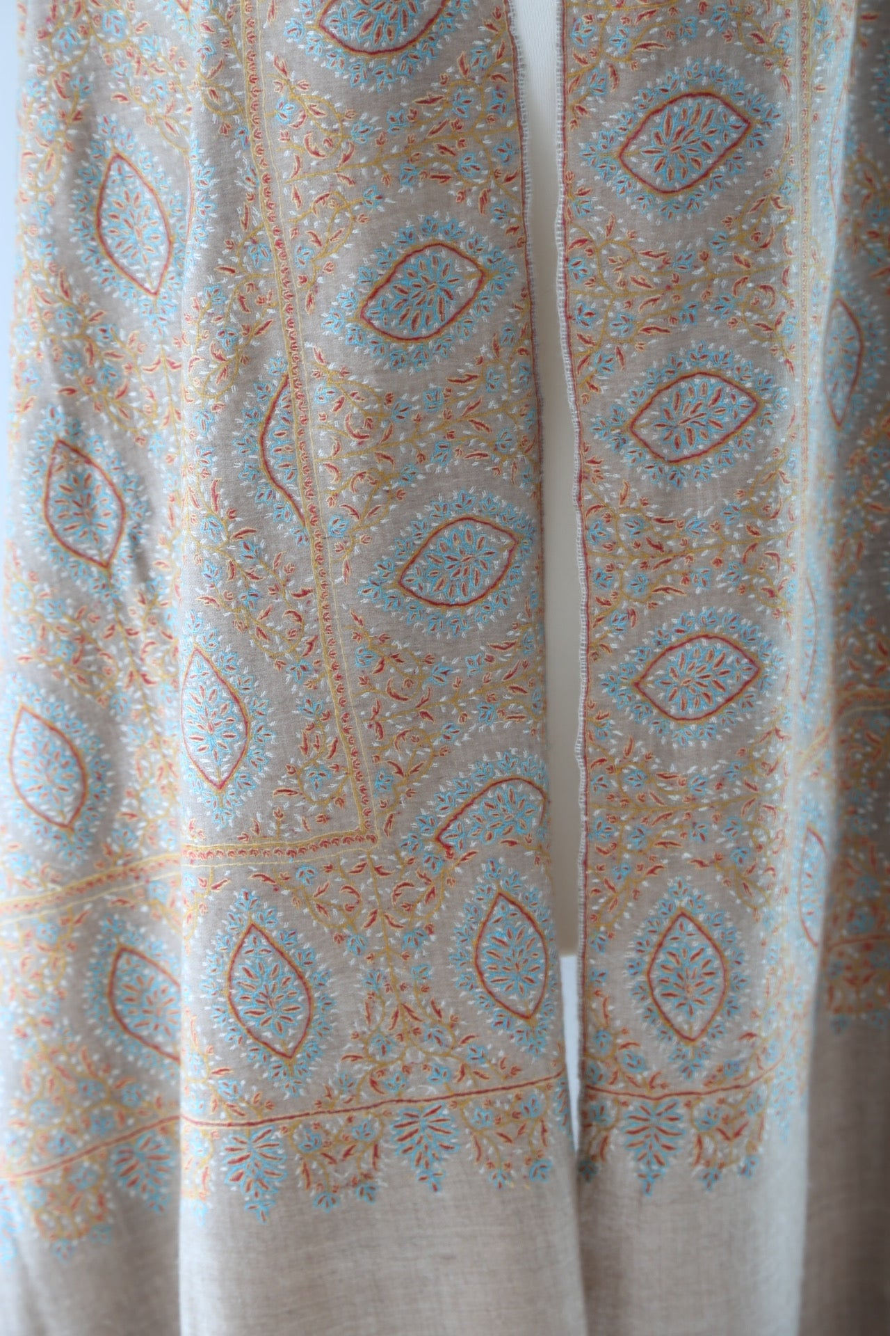 Jamawar-Jaal Kaal Series Hand Embroidered Pashmina Shawl Beige