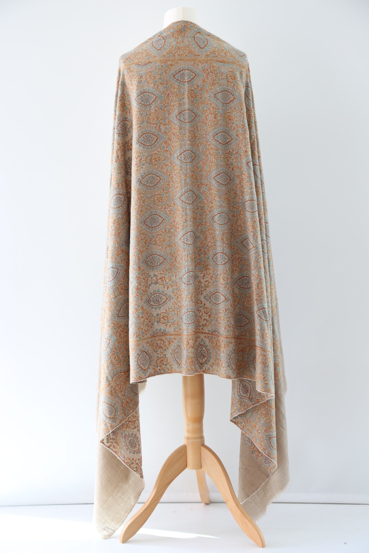 Jamawar-Jaal Kaal Series Hand Embroidered Pashmina Shawl Beige