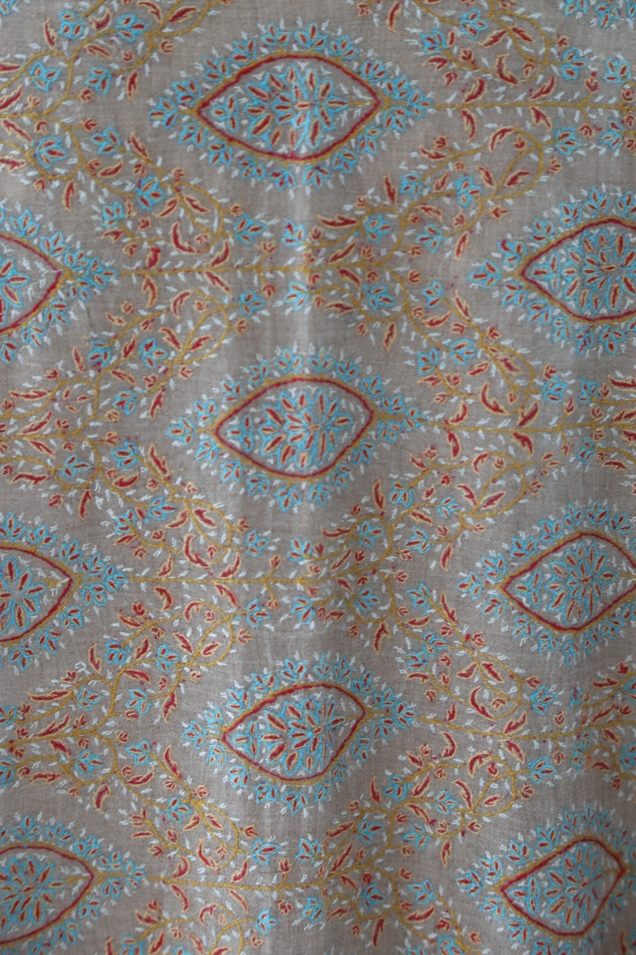 Jamawar-Jaal Kaal Series Hand Embroidered Pashmina Shawl Beige