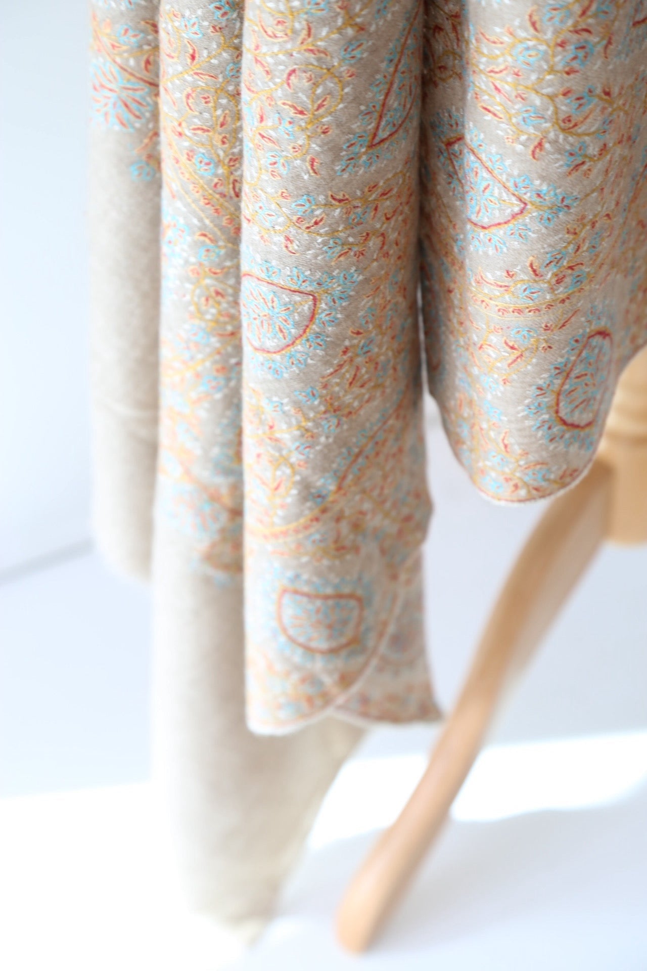Jamawar-Jaal Kaal Series Hand Embroidered Pashmina Shawl Beige