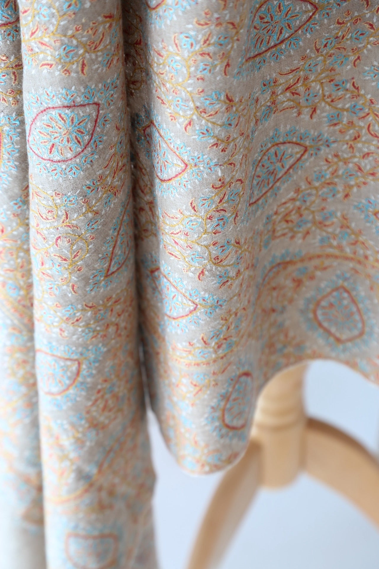 Jamawar-Jaal Kaal Series Hand Embroidered Pashmina Shawl Beige