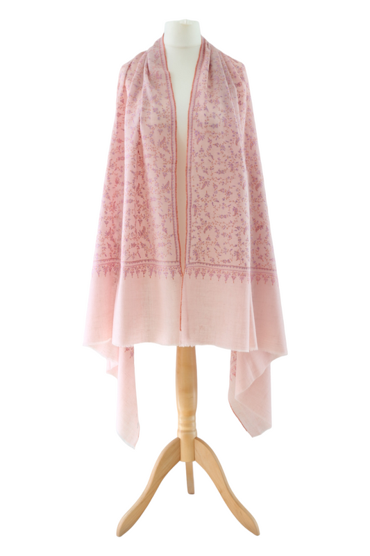 Hand Embroidered Cashmere Pashmina Baby Pink