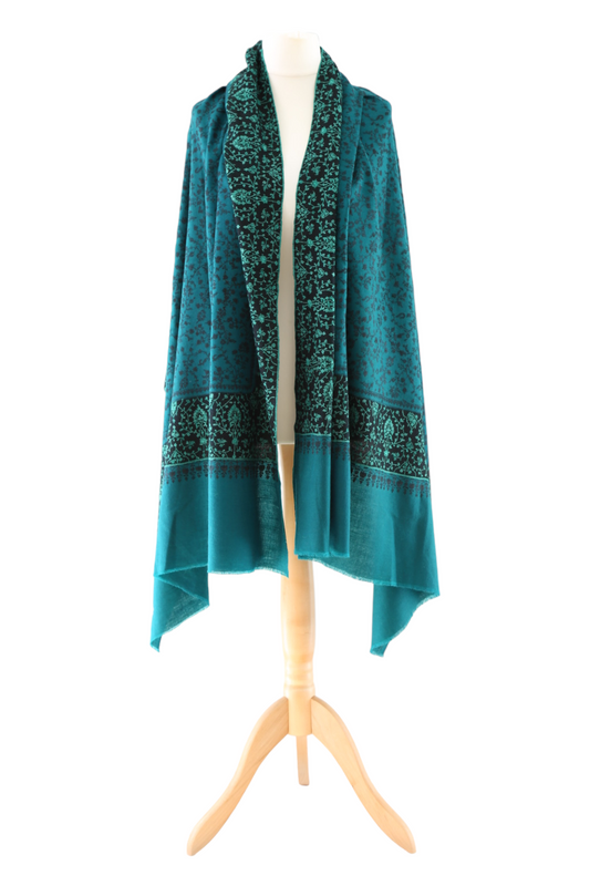 Two Tone Ombre Jaal Hand Embroidered Pashmina Shawl