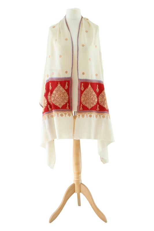 Ganderbal Hand Embroidered Wedding Pashmina Golden Zari
