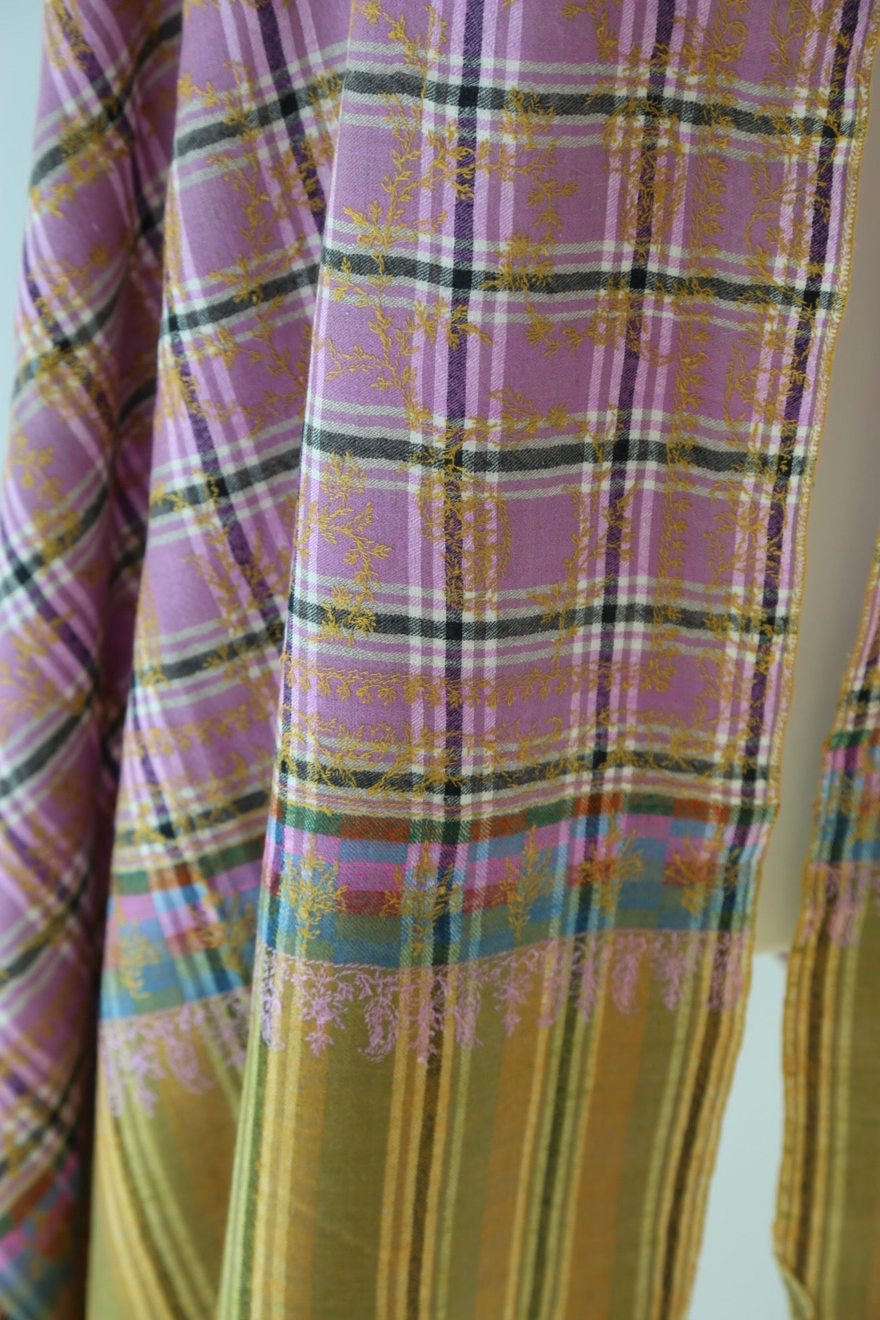 Kohinoor Check Hand Embroidered Pashmina Shawl