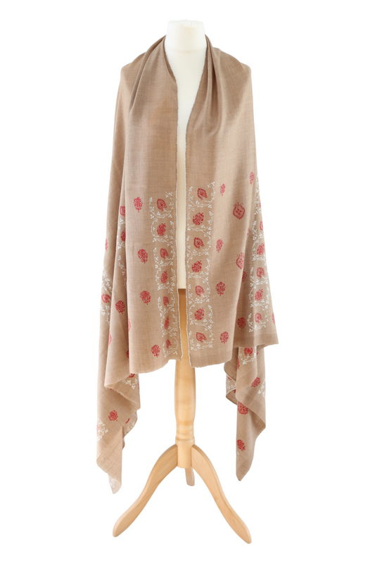 Natural 'Eco-Toosh' Minimal Embroidery Pashmina Shawl