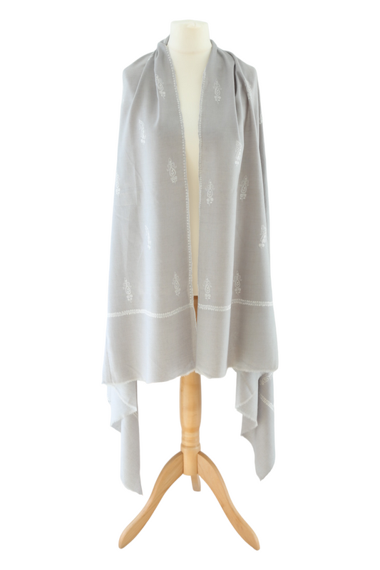 Hand Embroidered Hashidar Shawl Mist Grey